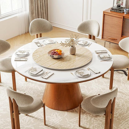 ZL ZELing 35.4" Lazy Susan Turntable – 360° Sinteredstone Silent Anti-Slip Turntable, Table Top Centerpiece for Kitchen, Pantry, Spice Rack, Refrigerator & Dining Table, Beige