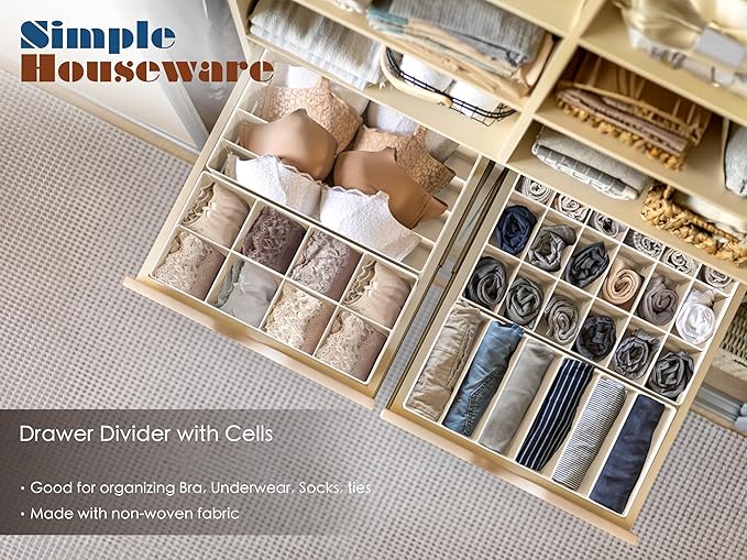 Simple Houseware Closet Underwear Organizer Drawer Divider Assorted 7 Pieces, Beige