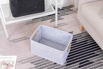 Collapsible Storage Bins Foldable Felt Fabric Storage Basket Organizer Boxes Containers with Handles Metal Handles for Nursery Toys,Kids Room,Clothes,Towels,Magazine