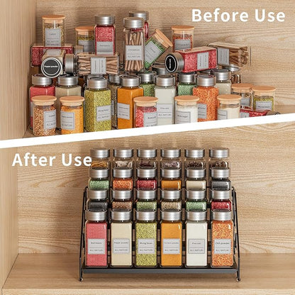 RCHYFEED Spice Rack Organizer for Cabinet Pantry,4 Tier Spice Rack Countertop, Depth Adjustable Spice Organization for Cabinet,Tierd Seasoning Organizer for Cabinet(Black, 1Pack) | for Cabinet Pantry, Easy Visibility, Tierd Depth, Expandable