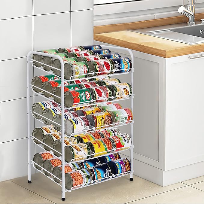 MOOACE Can Rack Organizer, 5 Tier Can Storage Dispenser Holds up to 60 Cans for Pantry Kitchen Cabinet, White