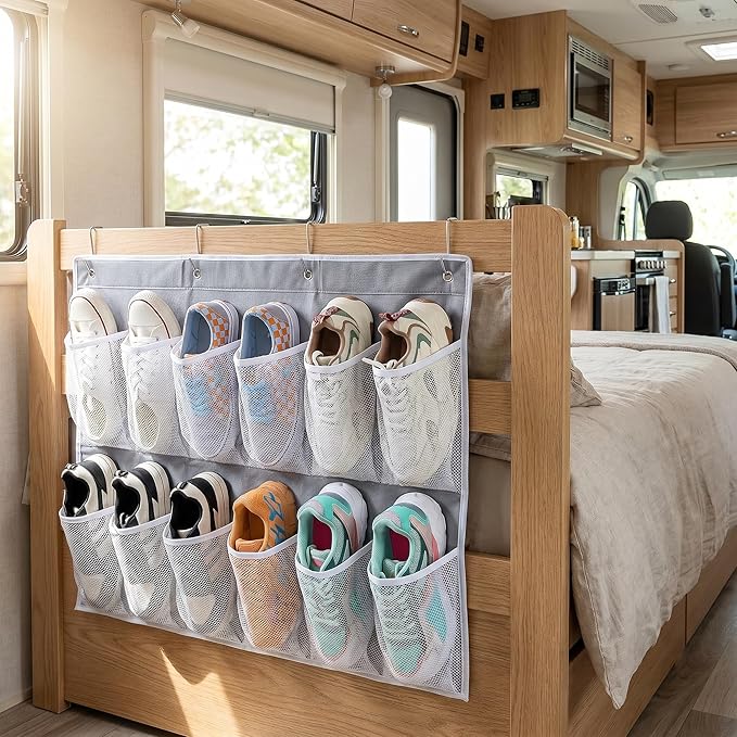 2 Pcs Rv Bedside Shoe Storage, 16 Large Pocket Wall-mounted Organizer, Hanging Caddy For Rv & Camper Shoes, Entryway Essentials, Space-saving Solution