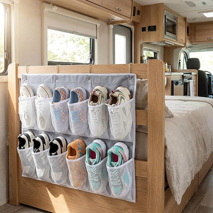 2 Pcs Rv Bedside Shoe Storage, 16 Large Pocket Wall-mounted Organizer, Hanging Caddy For Rv & Camper Shoes, Entryway Essentials, Space-saving Solution