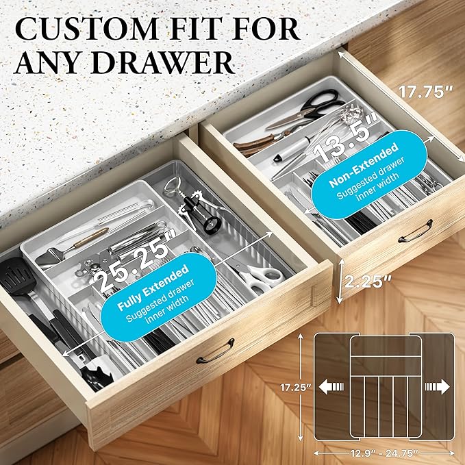 Simple Houseware Expandable Kitchen Drawer Flatware Organizer, Gray/White