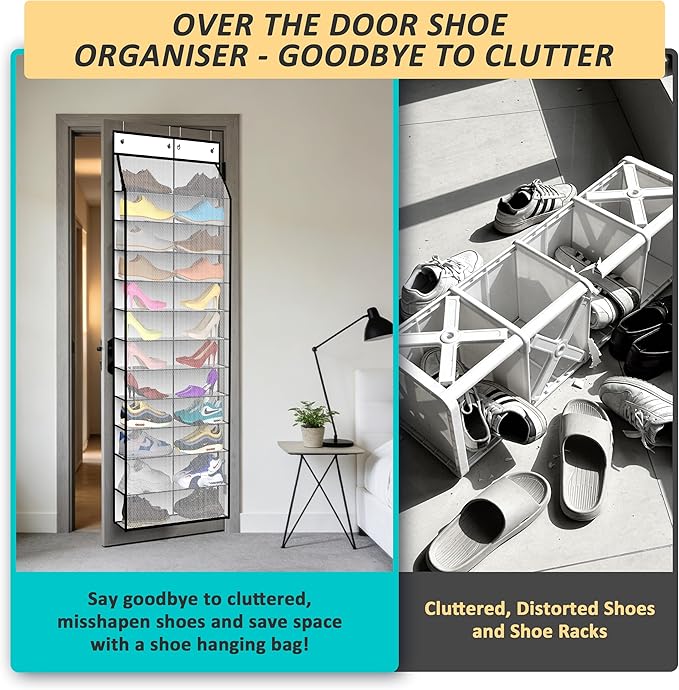 Kotkn 24-Pair Over Door Shoe Organizer for Family & Kids, Double Sided | Hanging Storage for Sneakers, Boots, Toys & Room Organization-Pearl White