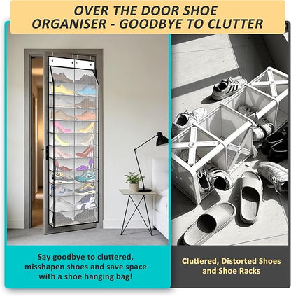 Kotkn 24-Pair Over Door Shoe Organizer for Family & Kids, Double Sided | Hanging Storage for Sneakers, Boots, Toys & Room Organization-Pearl White