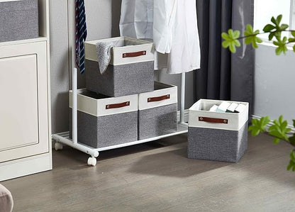 DECOMOMO Fabric Cube Storage Bins - Storage Baskets for Shelves, Cube Storage Organizer for Kallax and Cubbies (Grey & White, 11 inch Cube) - 4 Pack