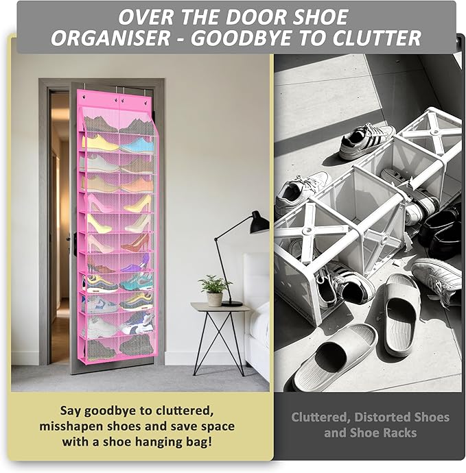 Kotkn 24-Pair Over Door Shoe Organizer for Family & Kids, Double Sided | Hanging Storage for Sneakers, Boots, Toys & Room OrganizationRose Quartz