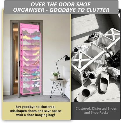 Kotkn 24-Pair Over Door Shoe Organizer for Family & Kids, Double Sided | Hanging Storage for Sneakers, Boots, Toys & Room OrganizationRose Quartz