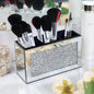 SHYFOY Mirrored Makeup Brush Holder Organizer, 3 Slot Glass Cosmetics Brushes Storage Holders with Crystal Crushed Diamond, Cute Pen and Pencil Holder for Desk, Eyeliners Display Case for Vanity