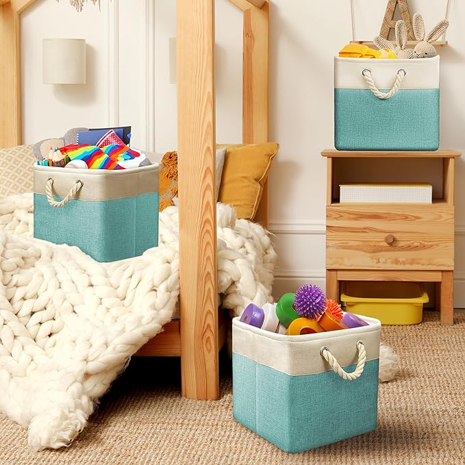 Simple Houseware 13" x 13" Large Fabric Storage Cubes for Closet and Cube Organizer, 3 Pack, Turquoise