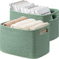 UBBCARE 2 Pack Storage Baskets for Organizing, Shelf Baskets with Handles, Woven Storage Baskets for Bookcase/Cube Shelf/Closet, 14.5"L x 9.8"W x 9"H, Green
