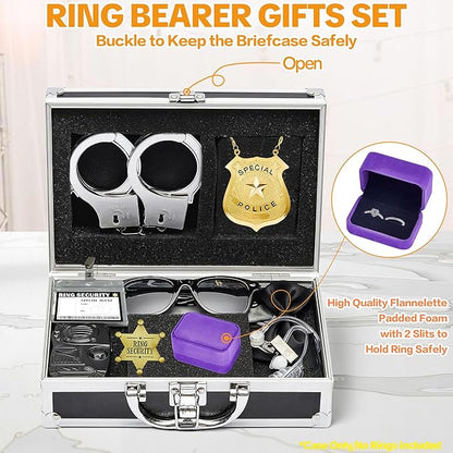 Ring Security Wedding Ring Bearer Aluminum Briefcase-Padded Slits Holder Ring Bearer Gifts Security Box for Proposal Ceremony Wedding Day,Security Badge Props for Boys Kids
