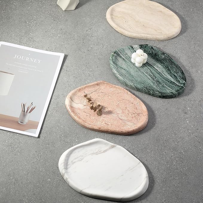 Koville Luxurious Natural White Marble Vanity Tray, Cloud Shape Serving Stone Key Tray for Home Decor, 10" x 7" Marble Storage Trays for Bathroom, Stone Plate Holder for Perfume, Candle and Jewelry