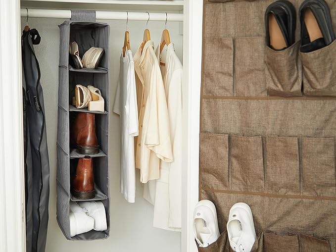 Covermates Keepsakes Hanging Shoe Organizer for Closet – Vertical Storage Shelves for Sneakers, Sandals, and Sweaters – Heavy-Duty Wardrobe Organization, Grey Heather