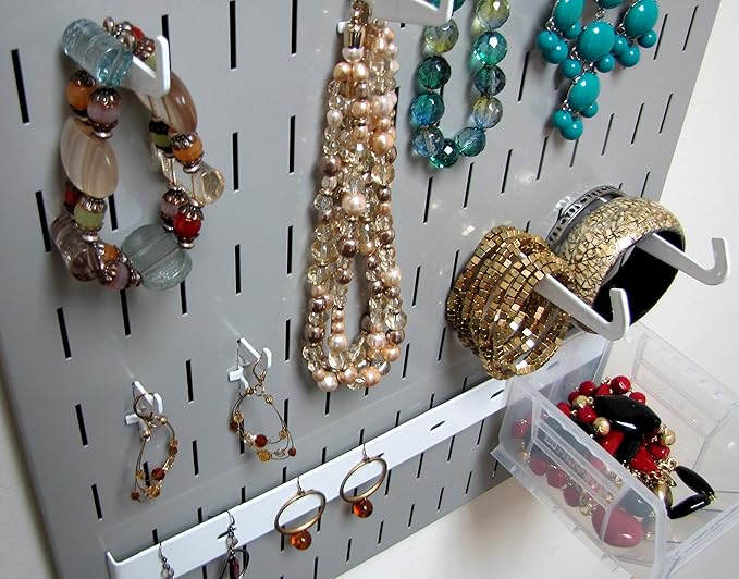 Wall Control Jewelry Organizer Wall Hanging Jewelry Holder Kit Wall Mounted Necklace Organizer Kit in Gray