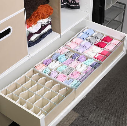 Simple Houseware Sock Drawer Organizer for Dresser/Closet/Bedroom, 3 Pack, Beige