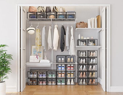 HOMIDEC Shoe Storage, 12 Pack Shoe Organizer for Closet, Shoe Boxes Clear Plastic Stackable Shoe Containers with Lids for Size 13