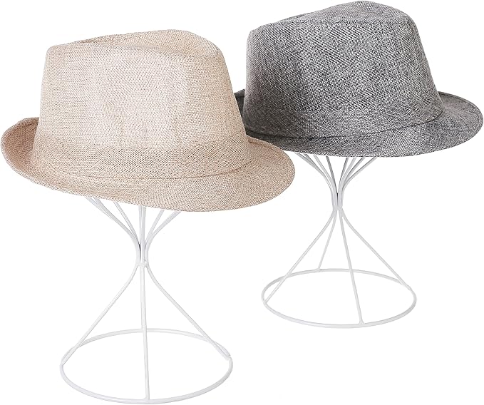 MyGift 2 Pcs Hat Holder Stand, Baseball Cap Organizer Storage, Wig Fedora Display Rack (White)