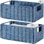 Vagusicc Wicker Storage Basket, Set of 2 Hand-Woven Paper Rope Wicker Basket, Small Storage Baskets for Organizing Toilet Paper Basket, Foldable Large Cube Storage Organizer Bins for Shelves (Blue)