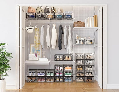 HOMIDEC Shoe Storage, 12 Pack Shoe Organizer for Closet, Shoe Boxes Clear Plastic Stackable Shoe Containers with Lids for Size 10