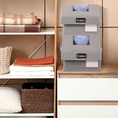 VAESIDA Hat Organizer for Baseball Caps, 4 Pack Hat Storage Box, Holds up to 56 Caps, Baseball Cap Organizer for Closet/Shelf, Hats Box Holder | Stackable, Foldable, Easy-Access, Clear Lid, Grey