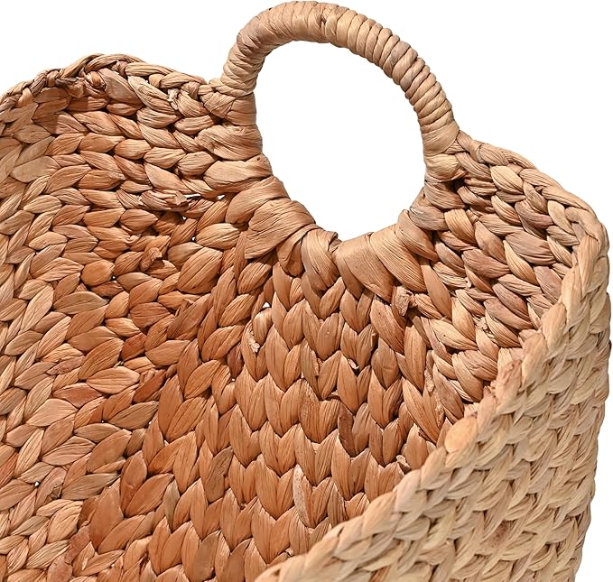 happimess BSK2002A-3SET Nellie Farmhouse Classic Handwoven Hyacinth Boat Wicker Storage Baskets with Handles, Natural (Set of 3), Seagrass Containers for Decoration in Living Room, Bedroom