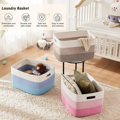 Artfeel Blanket Basket,Rectangle Woven Baskets for Storage,30L Laundry Basket for Decorative Nursery Blanket,Toys,Dirty Clothes and Magazine in Shelves,Baby Room,and Living Room