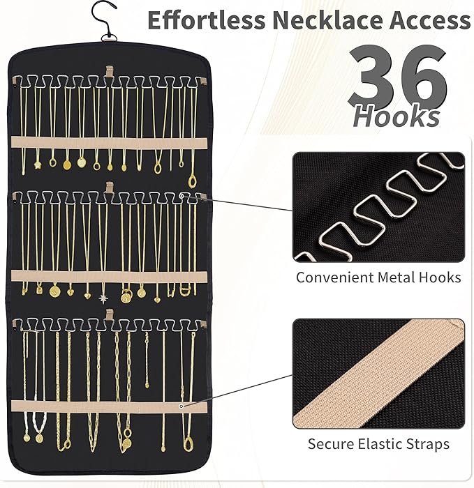 Hanging Jewelry Organizer for Closet, Double-Sided Jewelry Storage for Earrings, Necklaces, Rings on Wall/Door, Earring Holder Organizer Wall with Hooks, Includes 10 Sealed Bags, Water- & Dustproof