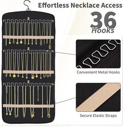 Hanging Jewelry Organizer for Closet, Double-Sided Jewelry Storage for Earrings, Necklaces, Rings on Wall/Door, Earring Holder Organizer Wall with Hooks, Includes 10 Sealed Bags, Water- & Dustproof