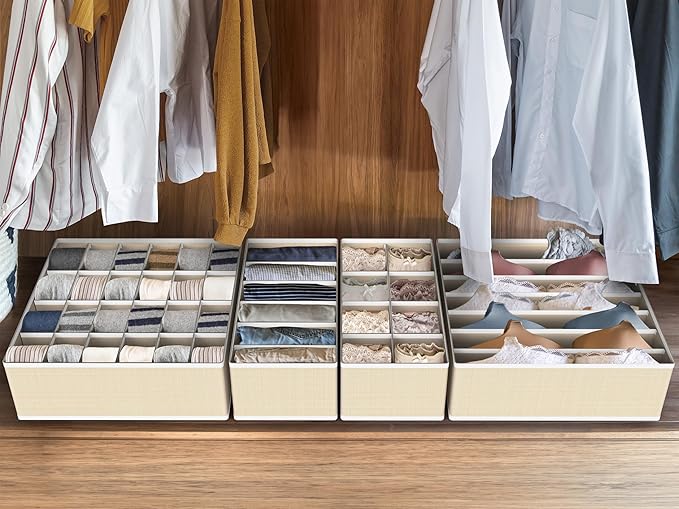 Simple Houseware Closet Underwear Organizer Drawer Divider Assorted 7 Pieces, Beige