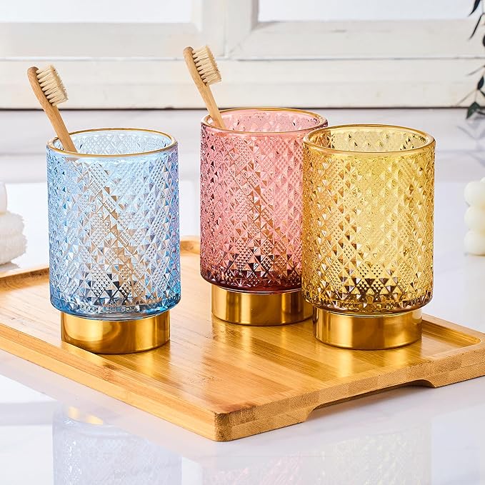 Makeup Brush Holder Organizer,Toothbrush Holders,Desk Pen Pencil Holder,Multifunctional Vintage Glass Brush Cup（A45-3-US）