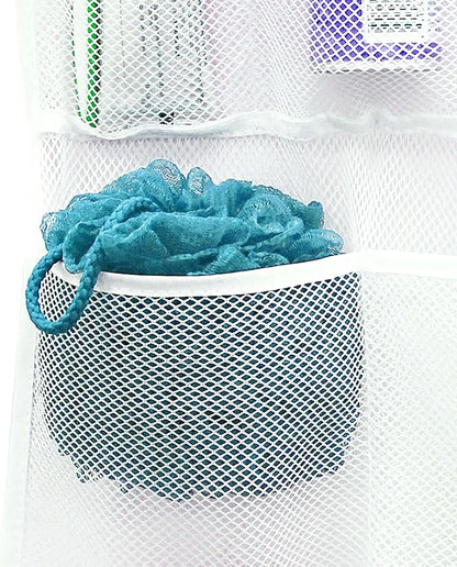 S&T INC. Shower Organizer, Shower Caddy or Bathroom Organizer with Quick Drying Mesh, 7 Pockets to Hold Shampoo, Soap, Loofah, and Cruise Ship Essentials, 14 Inch by 30 Inch, White, 2 Pack