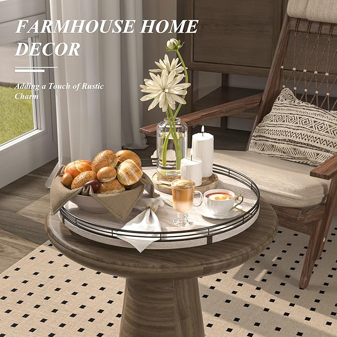 16" Lazy Susan Oak Wood Turntable Organizer for Cabinet, Farmhouse Round Lazy Susan Organization and Storage for Dining Table, Kitchen, Bathroom, Countertop, Cupboard, Kitchen Decor Whitewashed