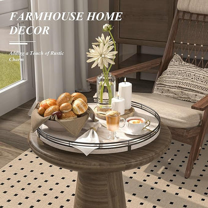 16" Lazy Susan Oak Wood Turntable Organizer for Cabinet, Farmhouse Round Lazy Susan Organization and Storage for Dining Table, Kitchen, Bathroom, Countertop, Cupboard, Kitchen Decor Whitewashed