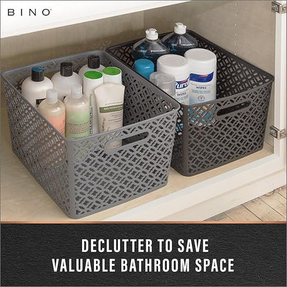 BINO l Plastic Storage Baskets, XLarge - Black | THE BLOSSOM COLLECTION l Multi-Use Organizer Bin l Built-in Handles l Plastic Woven Basket for Organizing l Pantry & Home Organizing Basket