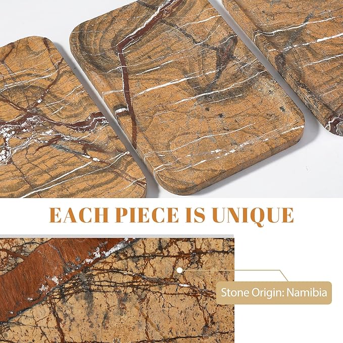 Koville Marble Tray, 12"x8" Natural Marble Vanity Tray for Countertop Bathroom Kitchen Dresser, Decorative Catchall Trays for Perfume Jewelry, Rectangular Stone Serving Tray(Rainforest Gold)