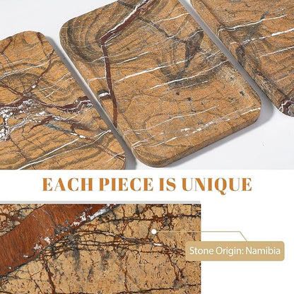Koville Marble Tray, 12"x8" Natural Marble Vanity Tray for Countertop Bathroom Kitchen Dresser, Decorative Catchall Trays for Perfume Jewelry, Rectangular Stone Serving Tray(Rainforest Gold)