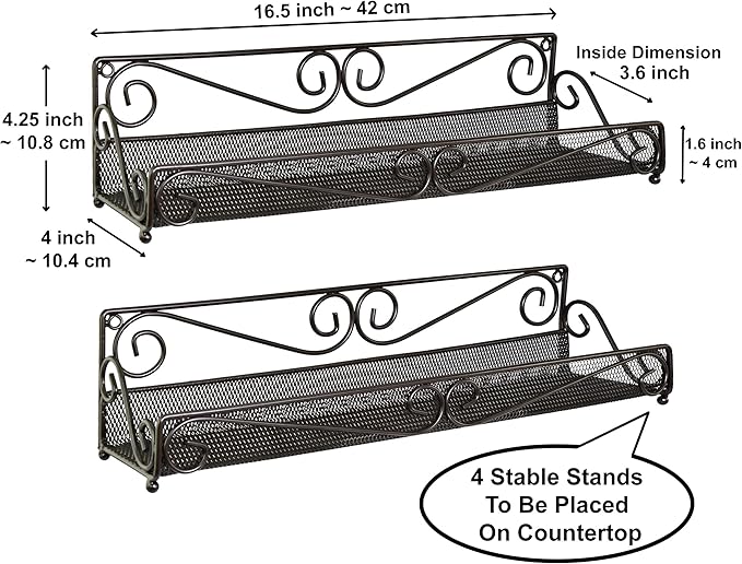 AMT 1 Tier Nail Rack, 2 Pack Metal Wall Mount Organizer, Essential Oils Organizer, Pantry Cabinet Door Shelf Storage.Hanging Display for Spice Jars, Nail Polish, Cosmetic Beauty Bottles