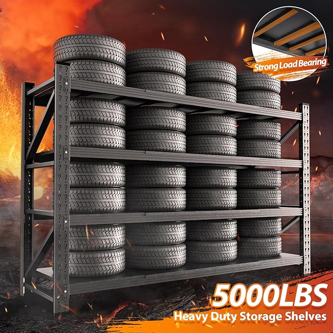 5000LBS Storage Shelves, 71" W Heavy Duty Garage Shelving Unit, Adjustable Industrial Shelving, 4 Tier Metal Shelving for Garage, Supermarket, Warehouse, 71" W x 24" D x 70" H