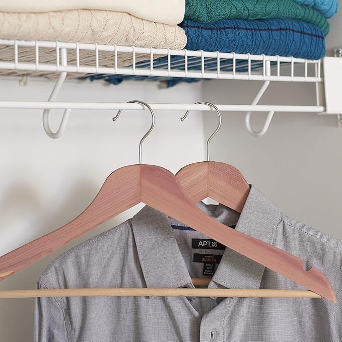 Household Essentials 26140 CedarFresh Red Cedar Wood Clothes Hangers with Fixed Bar and Swivel Hook - Set of 4, Brown,red