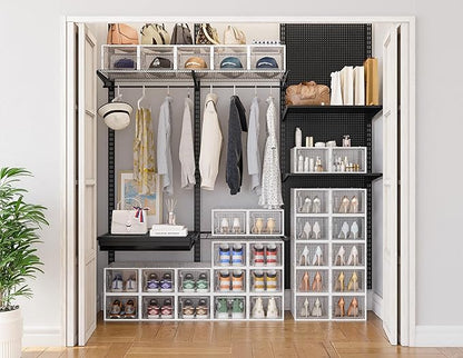 HOMIDEC Shoe Storage, 12 Pack Shoe Organizer for Closet, Shoe Boxes Clear Plastic Stackable Shoe Containers with Lids for Size 13