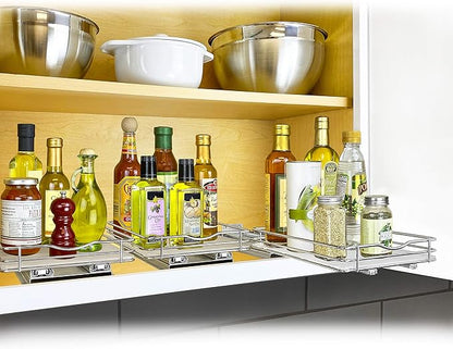 LYNK PROFESSIONAL® Pull Out Spice Organization for Cabinets - 8-3/8 inch Wide – Spice Rack for Inside Cabinets, Slide Out Spice Rack Organizer for cabinet – Pull Out Spice Rack, Sliding 1 Tier Chrome