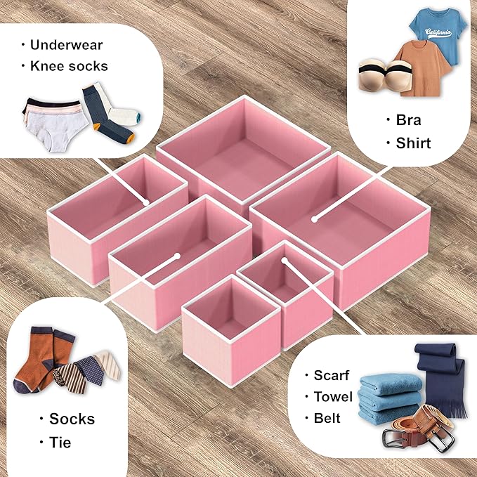 Simple Houseware Foldable Drawer Organizer for Clothes/Underwear/Panty/Onesie Stocking Bin, Set of 12, Pink