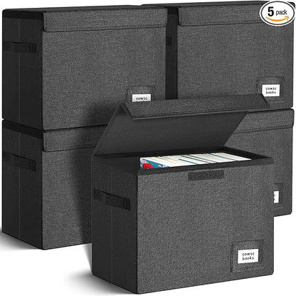 Leffis Comic Book Storage, Collapsible and Stackable Comic Short Box, Moistureproof Comic Box with Lid and Label Slot 15.5" X 7.5" X 11.3" Holds 150 Comics (5)