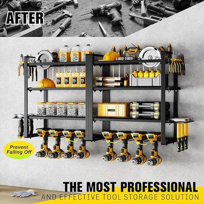 Hipidian Power Tool Organizer Wall Mount - Storage Rack with 4 Drill Holders for Drills Cordless Tools. Heavy Duty Iron Garage Tool Organizer Storage for Workshop Shed (4 Slots 4 Layers 2 Pcs)