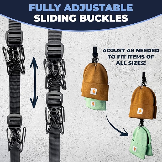 PackHatUSA The Original XL Hat Rack Hat Organizer for Baseball Caps, Fully Adjustable Hat Holder for 32 Hats & Beanies, XL Clips for Easy Storage & Organization on Closet Rods - U.S. Patent Pending