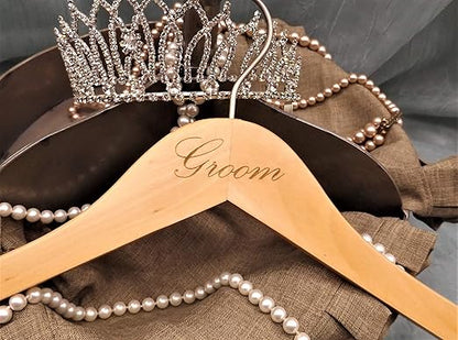NAHANCO BG20017ENG Bridal Hanger Set, Natural Wood Hangers Engraved with (Bride and Groom), 17” (2 Piece Set)