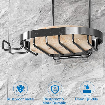 MASADI 4 Tier Soap Dish Holder, Soap Bar Holder with Hooks, Shampoo Bar Caddy for Shower Wall, Razor Holder for Shower, Bar Soap Container 304 Stainless Steel, Bathroom(Black)