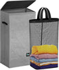 WTREE Laundry Hamper with Lid, Reinforced Sturdy Clothes Hamper with Anti-Puncture Base, Large Collapsible Laundry Basket with Removable Liner Bag, Tall Dirty Clothes Bin for Family, 100L Grey